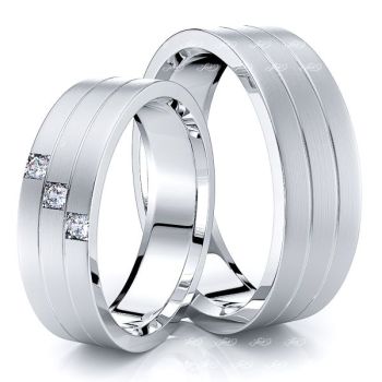 0.06 Carat Traditional Grooved 6mm His and Hers Diamond Wedding Band Set