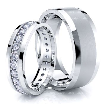 1.00 Carat Stylish 7mm His and 5mm Hers Diamond Wedding Band Set