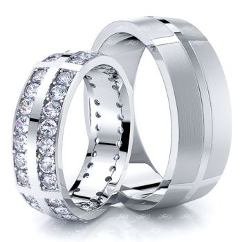 1.12 Carat Designer Fancy 7mm His and Hers Diamond Wedding Ring Set