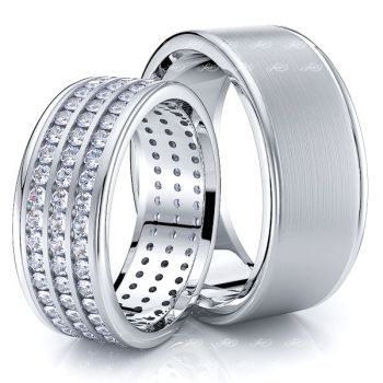 1.80 Carat Trendsetting 8mm His and Hers Diamond Wedding Ring Set