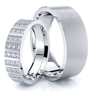 0.58 Carat Fancy Designer 7mm His and 5mm Hers Diamond Wedding Ring Set
