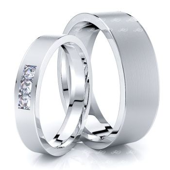 0.09 Carat Simple Elegant 6mm His and 4mm Hers Diamond Wedding Band Set