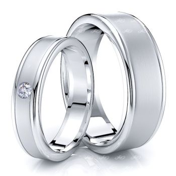 0.05 Carat Attractive 7mm His and 5mm Hers Diamond Wedding Band Set