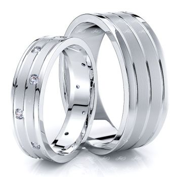 0.18 Carat Fashionable 7mm His and 5mm Hers Diamond Wedding Band Set