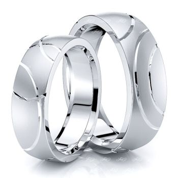 Unique Contemporary Matching 6mm His and Hers Wedding Ring Set
