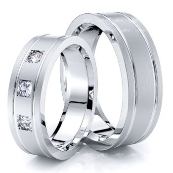 0.15 Carat Elegant Classic 6mm His and Hers Diamond Wedding Band Set