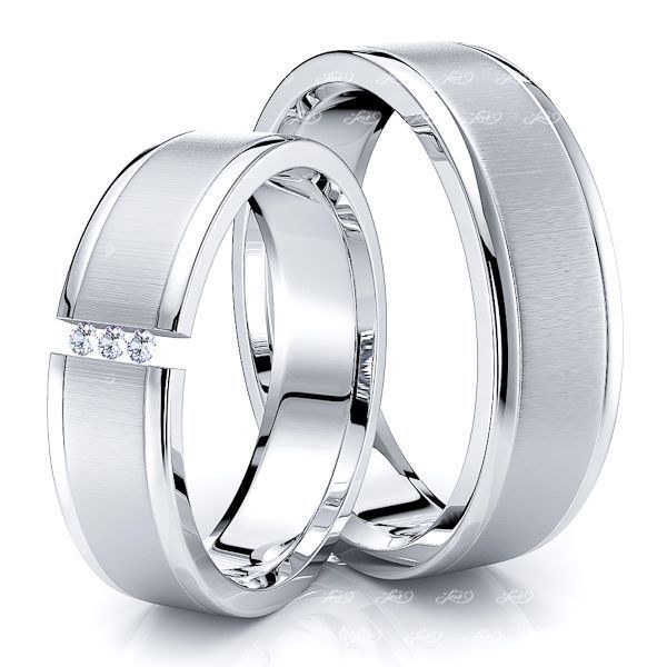 0.05 Carat Modern Design 6mm His and Hers Diamond Wedding Ring Set