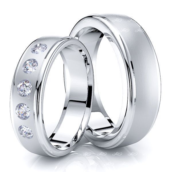 0.30 Carat Step Edge Dome 6mm His and Hers Diamond Wedding Ring Set