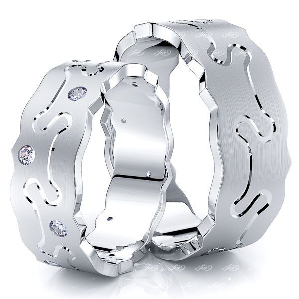 0.20 Carat Whimsical Design 7mm His and Hers Diamond Wedding Band Set