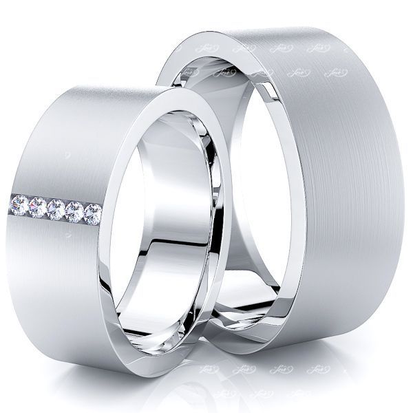 0.08 Carat Channel Set 8mm His and Hers Diamond Wedding Ring Set