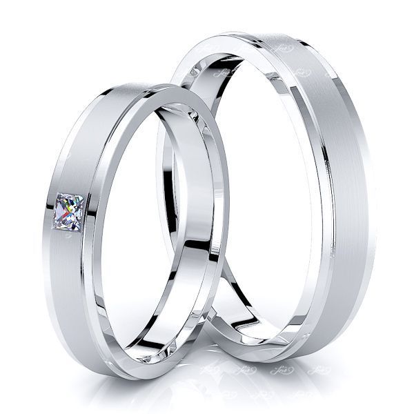 0.05 Carat Step Edge 4mm His and Hers Diamond Wedding Ring Set