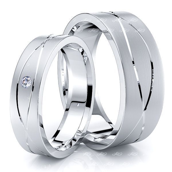0.08 Carat Wave Eye Design 7mm His and 5mm Hers Diamond Wedding Band Set