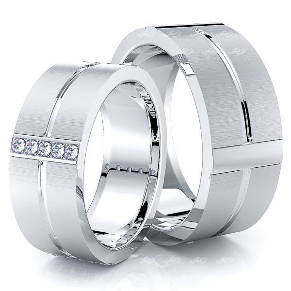0.30 Carat Unique Modern 7mm His and Hers Diamond Wedding Ring Set
