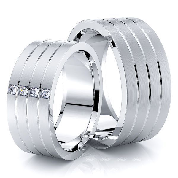 0.06 Carat Popular Classic 8mm His and Hers Diamond Wedding Ring Set