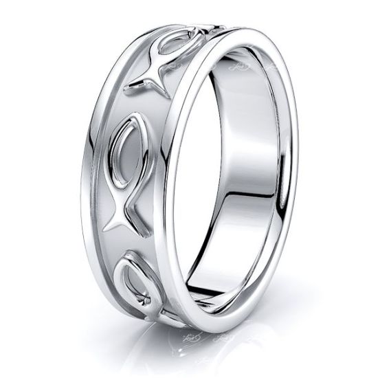 Eli Jesus Fish Motif Mens Wedding Ring