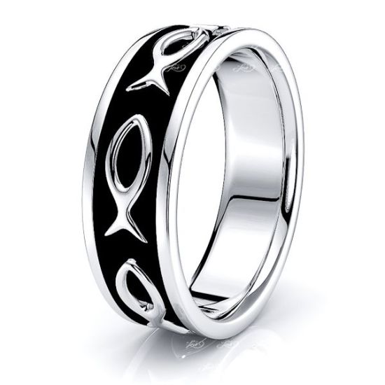 Atticus Jesus Fish Motif Mens Wedding Band