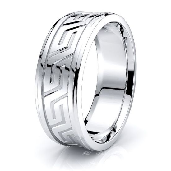 Stellan Handmade Greek Key Mens Wedding Ring