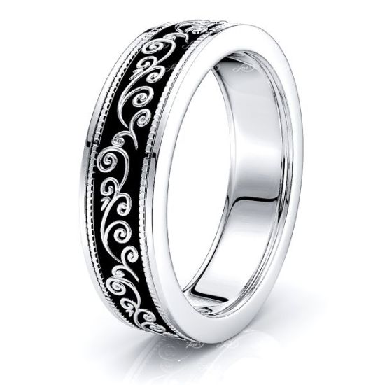 Ayla Solid 6.5mm Floral Mens Wedding Ring