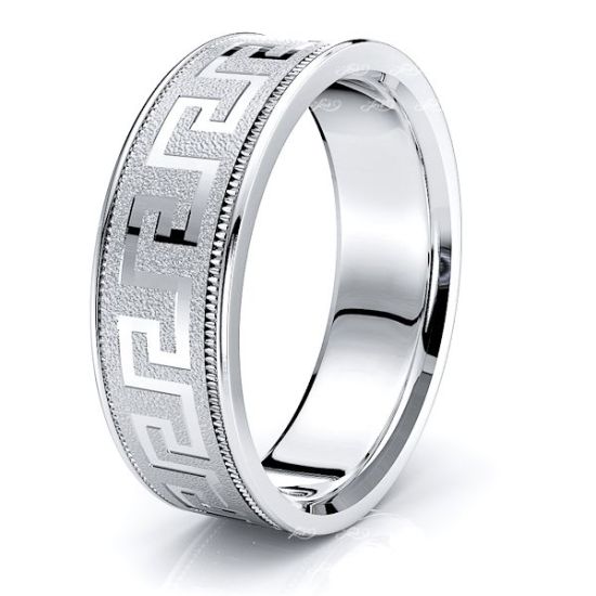 Miriam 7mm Greek Key Mens Wedding Ring