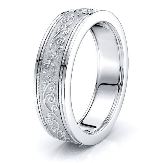 Solid 6.5mm Antique Floral Mens Wedding Band