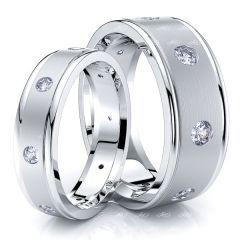 0.64 Carat Fashionable 7mm His and 5mm Hers Diamond Wedding Band Set