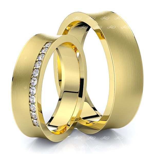 0.22 Carat 6mm Concave His and Hers Diamond Wedding Ring Set