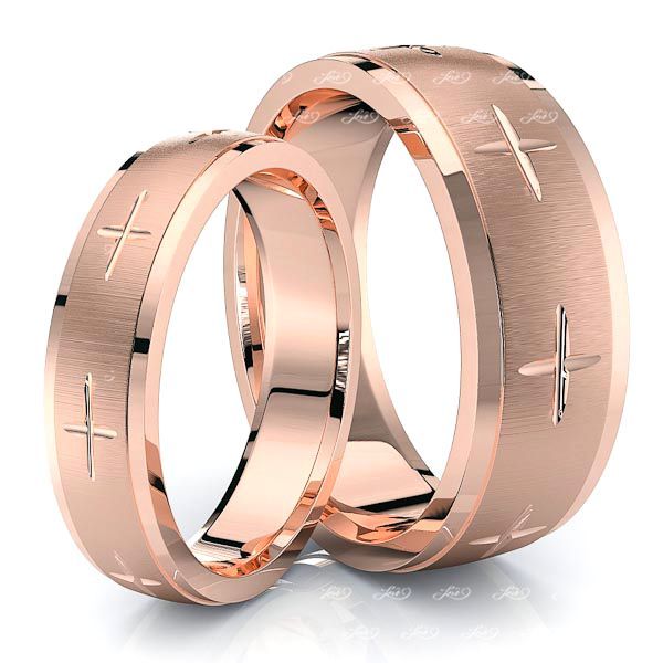 Exquisite Cross Matching 7mm His and 5mm Hers Wedding Band Set