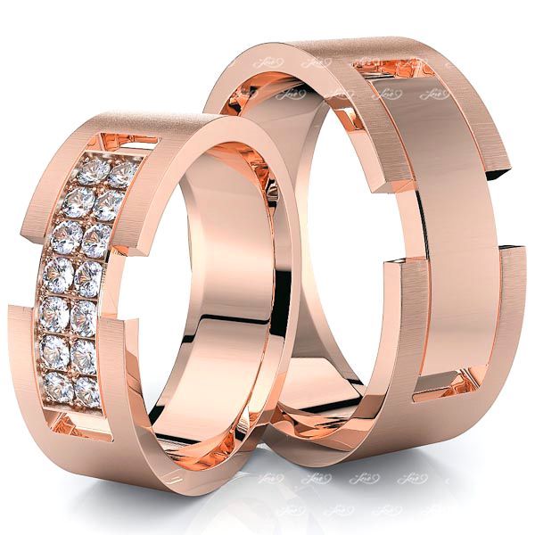 0.28 Carat Belt Buckle 7mm His and Hers Diamond Wedding Ring Set