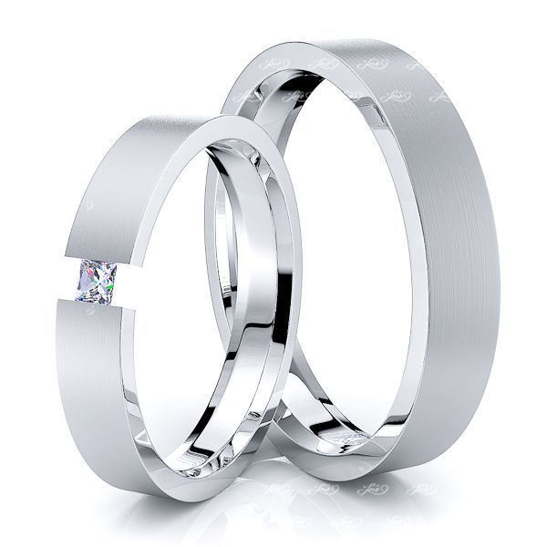 Solid 006 Carat Solitaire Classic 4mm His and Hers Diamond Wedding Band Set
