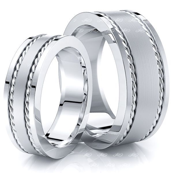 Solid Twist Rope Matching 8mm His and 6mm Hers Wedding Ring Set