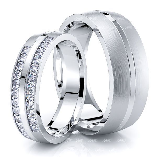 Solid 036 Carat Matching 7mm His and 5mm Hers Diamond Wedding Band Set