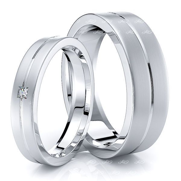 Solid Matching 005 Carat Elegant Basic 6mm His and 4mm Hers Diamond ...