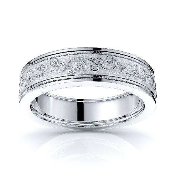 7mm) Unisex or Women's Silver Tone Stainless Steel Ring Band Engraved Flower  Vine / Floral Design Wedding ring band Ring - Ring Blingers |