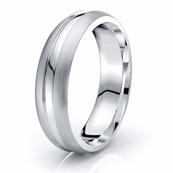 Solid 6mm Convex Grooved Comfort Fit Wedding Ring