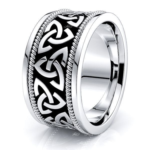 Engraved Black Titanium Men's Gorgeous Celtic Knot Wedding Band Ring 