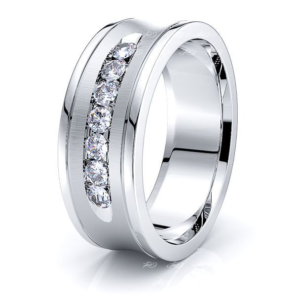 0.21ctw White Diamond Titanium Ring 7MM Comfort Fit Polished Dome White Titanium Wedding Band