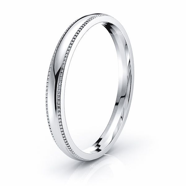 Free Engraving Rhodium Plated 14K White Gold Wedding Band Milgrain Edges Domed Classy Ring